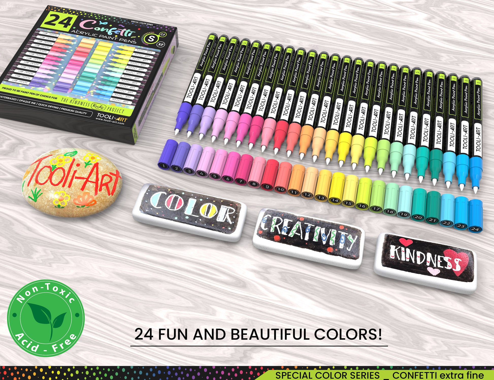 24 Confetti Colors Acrylic Paint Pens Markers Set 0.7mm Extra Fine Tip –  TOOLI-ART