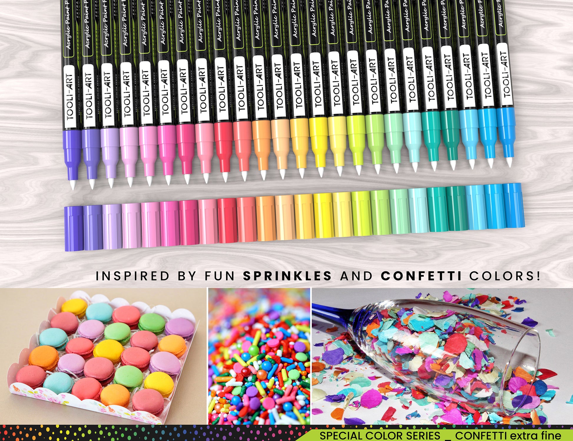 24 Confetti Colors Acrylic Paint Pens Markers Set 0.7mm Extra Fine Tip, Rock Painting, Glass, Mugs, Wood, Metal, Canvas, Ceramics, DIY Projects