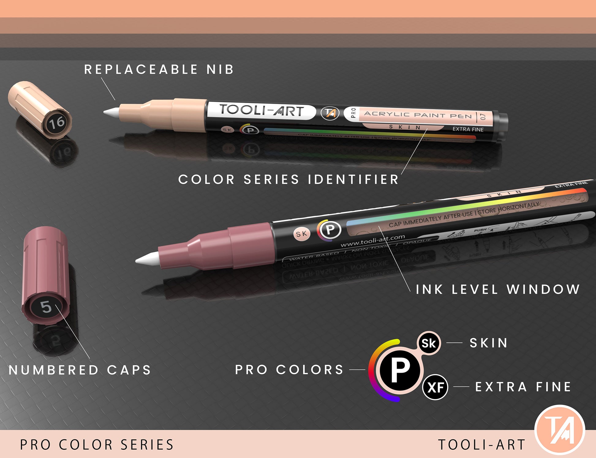 Acrylic Paint Pens 22 Assorted Skin Flesh Tones Pro Color Series