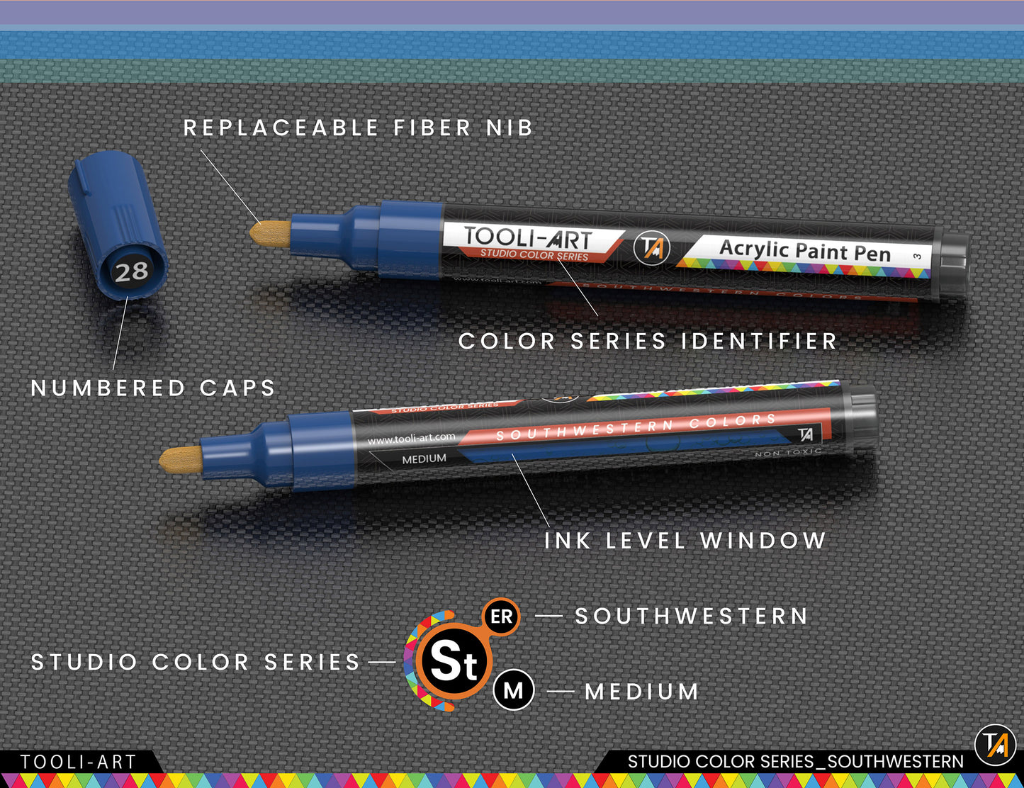 28 Southwestern Colors Acrylic Paint Pens Studio Color Series Markers Set 3mm Medium