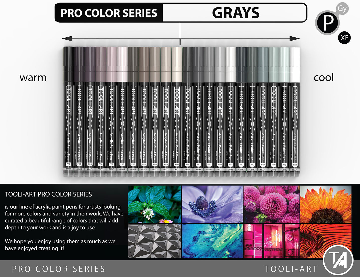 Acrylic Paint Pens 22 Assorted Gray Pro Color Series Specialty Markers Set (0.7mm EXTRA FINE)