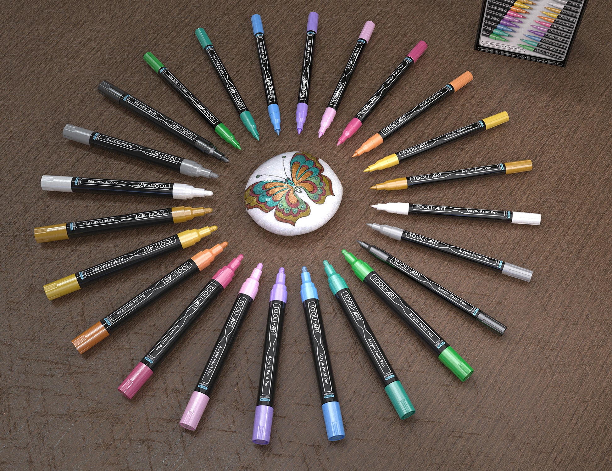 TOOLI-ART Metallic Acrylic Paint Pens 24 Marker Set (0.7mm EXTRA FINE