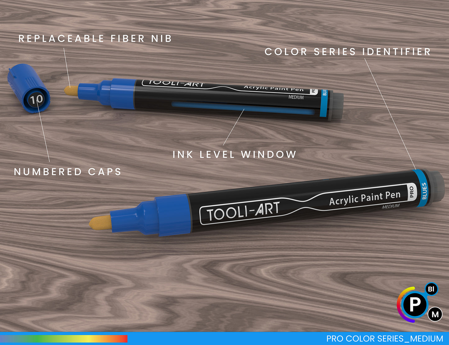 22 Acrylic Paint Pens (BLUES & PURPLES) Pro Color Series Set (3mm MEDIUM)