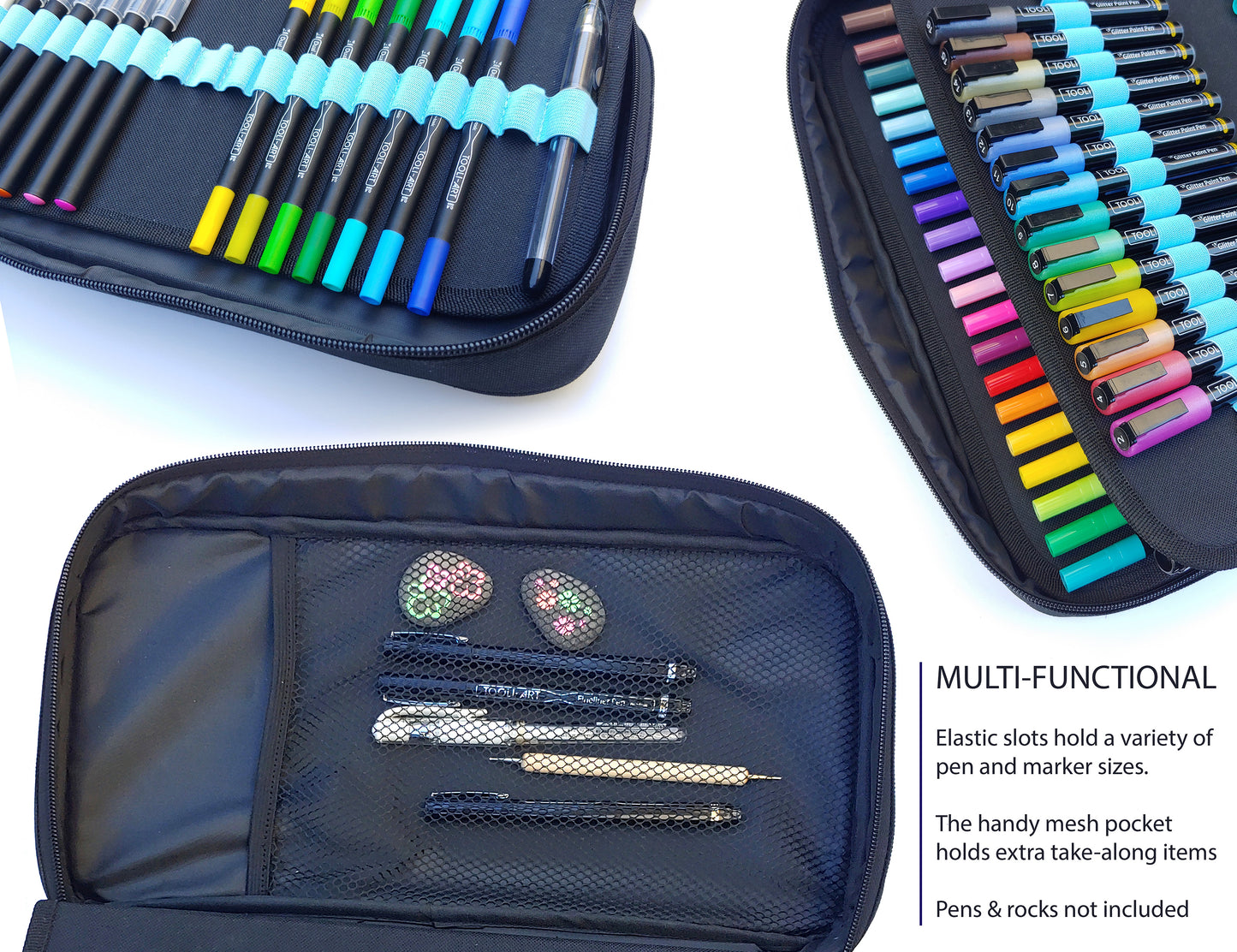 TOOLI-ART Marker & Pen Carrying Case -120 Slots, Black Canvas, Trolley Sleeve (PENS NOT INCLUDED)