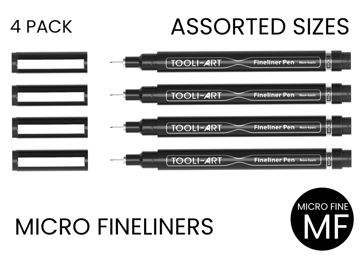 Fineliner Pen Set of 10 - Various Tip Sizes (Black)