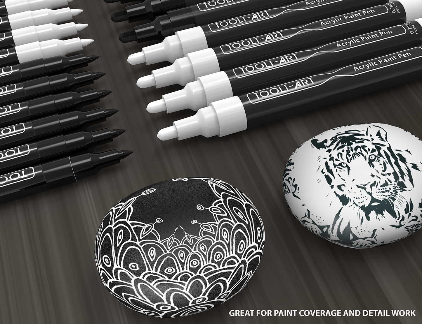 TOOLI-ART Black and White Acrylic Paint Pens 21 Markers Set (0.7mm EXTRA FINE + 3.0mm MEDIUM)
