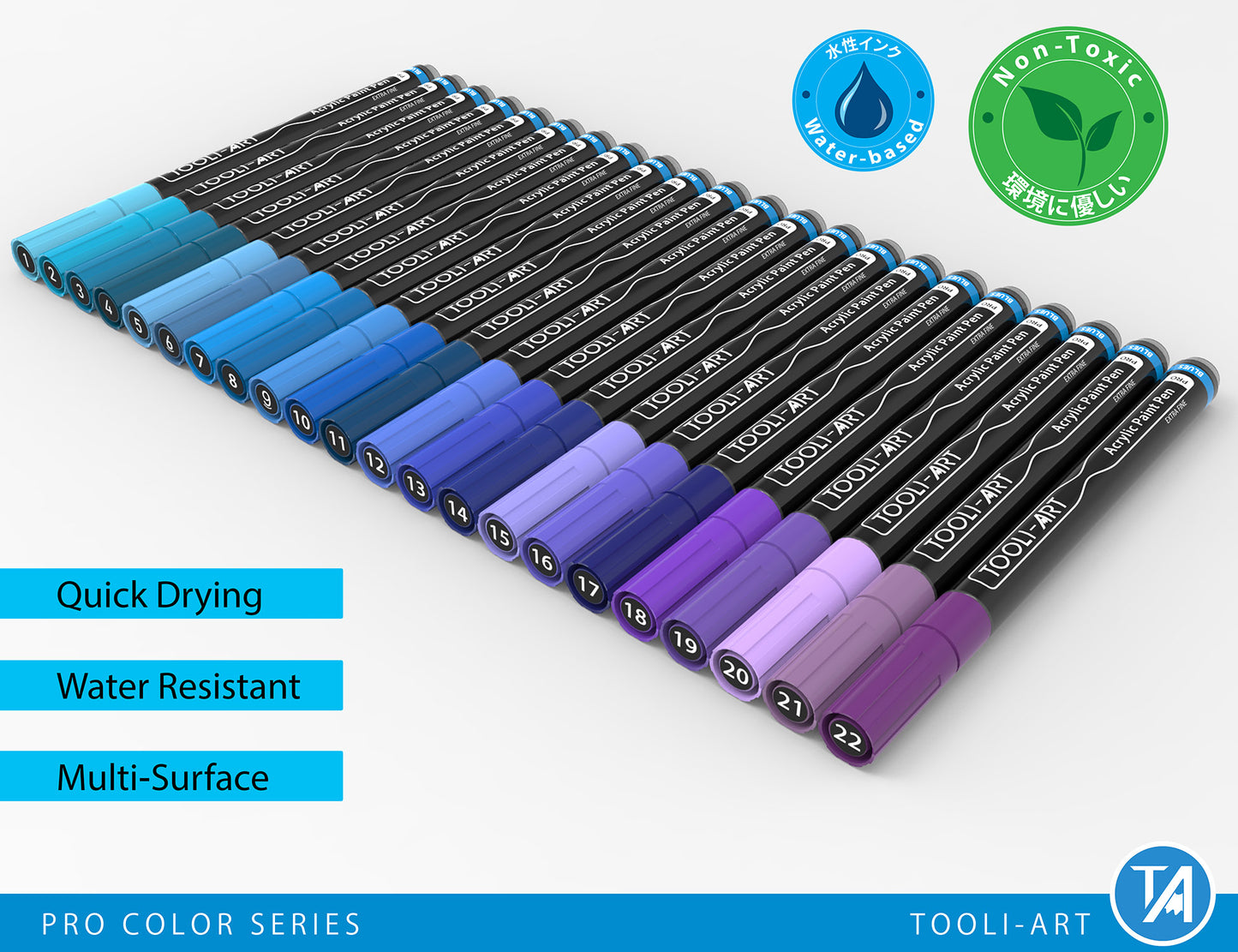 Acrylic Paint Pens 22 Assorted Blue And Purple Pro Color Series Specialty Markers Set (0.7mm EXTRA FINE)