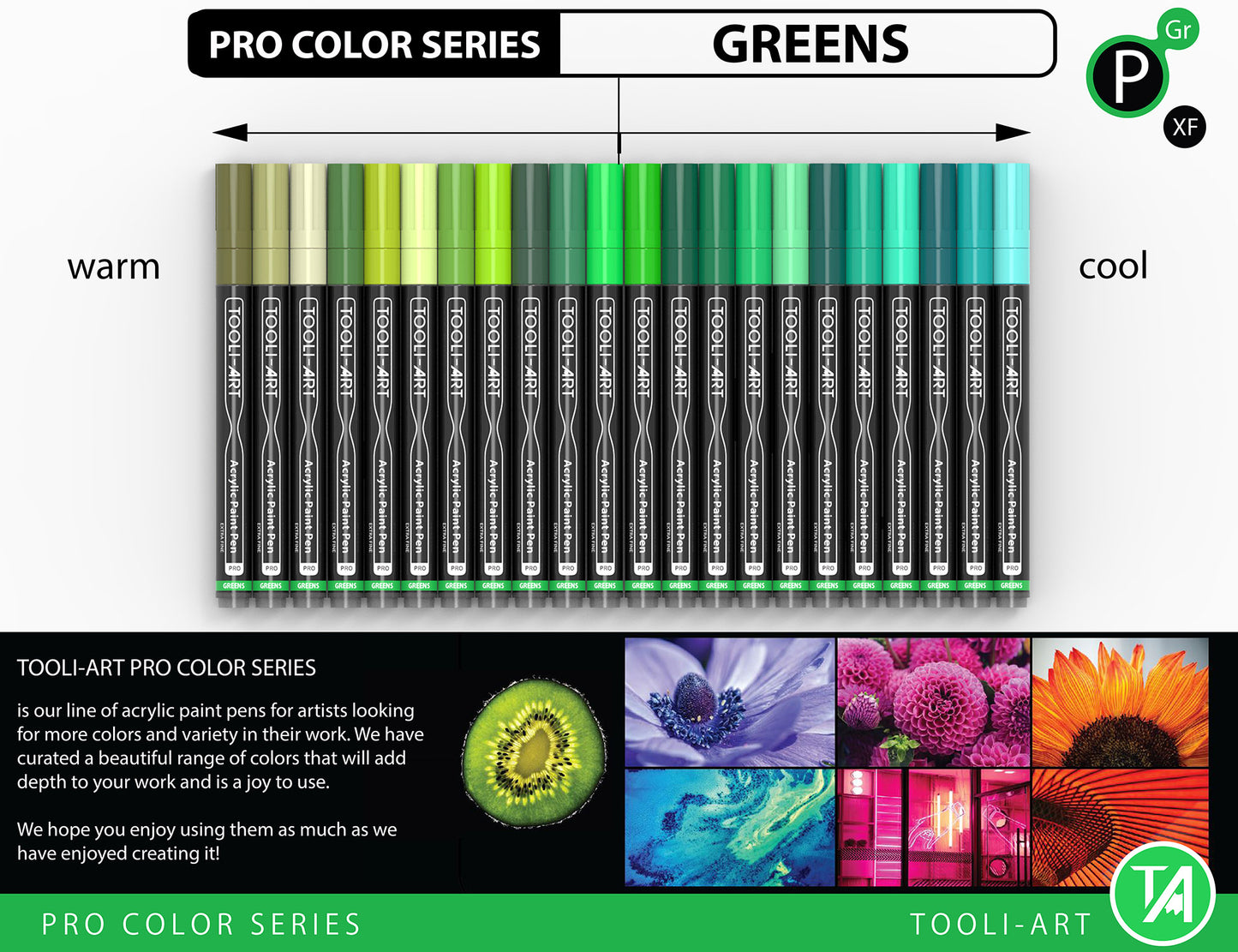 Acrylic Paint Pens 22 Assorted Green Pro Color Series Specialty Markers Set (0.7mm EXTRA FINE)