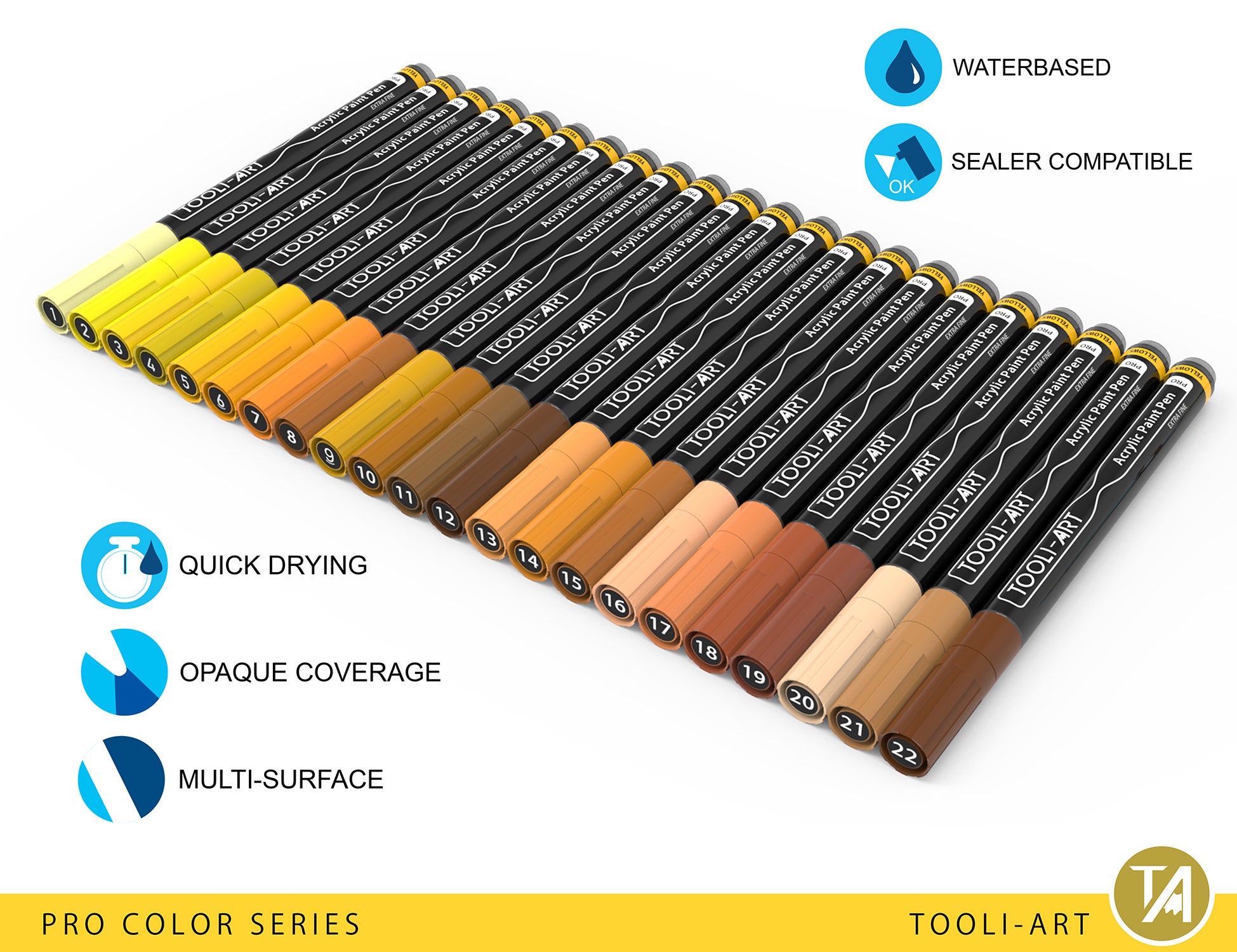Acrylic Paint Pens 22 Assorted Yellow & Browns Pro Color Series Specia –  TOOLI-ART